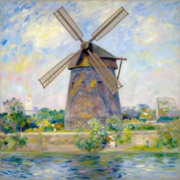 Bal du moulin de la Galette, set in 2022 Paris. Impressionist painting, Renoir style.