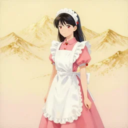 the lone maid in the strawberry cream mountains. gouache and gold leaf by the award - winning mangaka