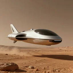A futuristic flying vehicle hovering the surface of Mars, mood lighting, Behance, digital art