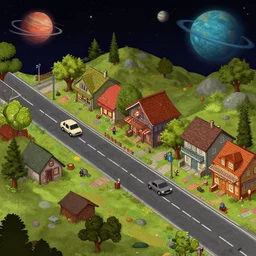 on main street in a small colony on a remote planet, from a space themed point and click 2 d graphic adventure game, art inspired by tomb raider and thomas kinkade