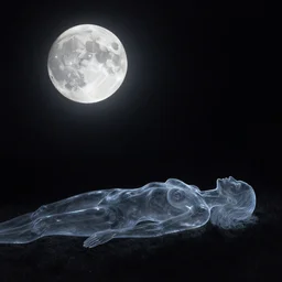 looking at the full moon, transparent soul leaving the body, art by loish, dave mckean