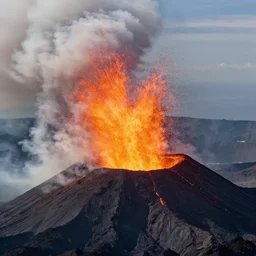 close - up view of a volcano erupting, swirly clouds, midday, photography by marc adamus, dramatic lighting, beautiful'gives instant pleasant looking photography - like images