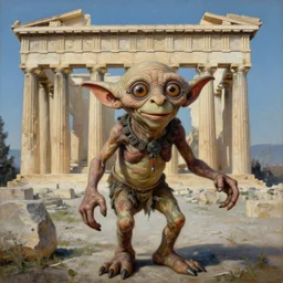 gollum visits ancient athens, oil on canvas, intricate, 8 k highly professionally detailed, hdr, cgsociety