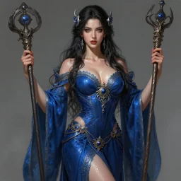 jaime pressly as a sorceress, passionate, seductive, sweaty, intricate dressed in ornate blue robes and staff, lovely, intricate, highly detailed, digital painting, artstation, concept art, karma sutra, smooth, sharp focus, illustration, unreal engine 5, 8 k, art by artgerm and greg rutkowski and alphonse mucha