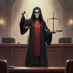 a courtroom judge holding a scales of justice as a dead by daylight killer, concept art, 4k