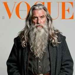 gandalf. studio photo in the 7 0's. vogue magazine cover with text. highly detailed