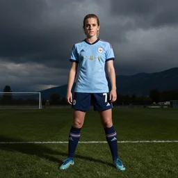 emma watson as lokomotiv football player, hyper realistic