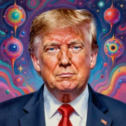 detailed painting of donald trump!!! tripping out on acid, psychedelic!!! dmt style painting, digital art!!!, 4 k, artstation, focus on faces!!!