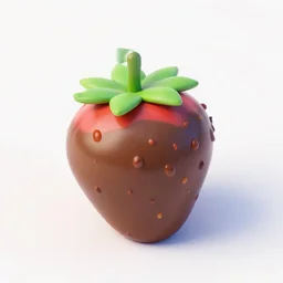 an isometric 3 d image of a strawberry coated in chocolate