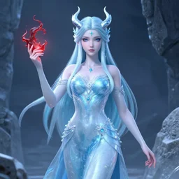 ice godess devil of tranquility with poison ability, stone background ::1 hyper detailed, character concept, full body, dynamic pose::2 intricate lineart, cerpuscular rays, by yoshitika amano, alfons mucha, 4k