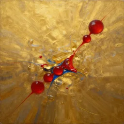 abstract oil matte painting, submerged in a golden acrylic liquid, red dollops, blue strains, wonderful masterpiece highly detailed, beautiful cinematic light deep focus, elegant, smooth, sharp focus, golden ratio, dramatic illumination, ultra realistic, 8 k, art by kristina alisauskaite and caravaggio