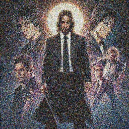 john wick as jesus with halo, cinestill 8 0 0 t, medium shot, full, film still, shaded lighting poster by magali villeneuve, jeremy lipkin and michael garmash, rob rey and kentaro miura style, trippy