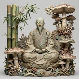 ancient japanese monk, by kiki smith, by zdzisław beksinski, by wangechi mutu, concept art, 3 - dimensional, bamboo, mushrooms, mycelium, mycena acicula, tremella - fuciformis, insanely detailed and intricate, hypermaximalist, elegant, ornate, hyper realistic, super detailed