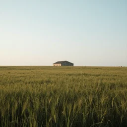 A serene landscape with a singular building in the style of