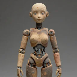 humanoid robot, made of clay, in love, highly detailed, expressive eyes, beautiful symmetric body, perfect proportions, highly intricate, art by tom bagshaw and alex gray