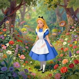 a landscape full of flowers and colors in the style of alice in wonderland, by albert bierstadt, trending on artstation, hdr