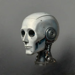 head of a robot ( c. 1 8 8 0 - c. 1 8 9 2 ) drawing in high resolution by otto eerelman, with a back ground that starts off grey and gets darker the further down it goes