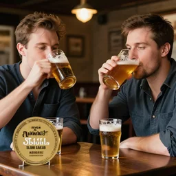 2 men drinking pints of beer in the pub photograph award winning