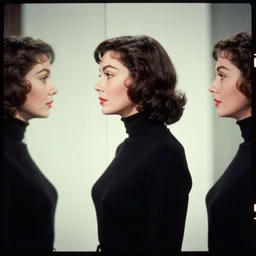 analog photojournalism photography by eve arnold. filmic. a vintage three - fourth profile of a beautiful hollywood actress 1 9 6 0 s. black turtle neck. natural light. taken with a pentax on color slide film. symmetrical balance. in - frame