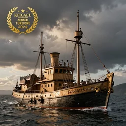 photograph of a steam punk trawler kodachrome sunshine