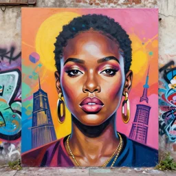 portrait of an black woman painted by artgerm, karol bak, artur bordalo, sandra chevrier : : portrait, vibrant, character, illustration, street art, graffiti, hyperrealism
