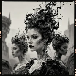 kodak portra 4 0 0 portrait shot of a dystopian queen of ink by tim walker, in a scenic dystopian environment, ink hair intricate floating in air, elegant, highly detailed, digital art, artstation, smooth, sharp focus, 8 k, 3. head in focus, tonal matt colors