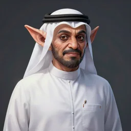 portrait sheikh mohammad ruler of dubai, drak fantasy goblin, head and torso only, cinematic lighting, studio quality, anime, studio ghibli, 4 k, master piece