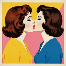 two women kissing, bauhaus, retro psychedelic screenprint from the 1 9 7 0 s