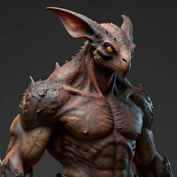 doom, muscular body, chiroptera head, chiroptera ears, zbrush, realistic, artstation, cgsociety, no background