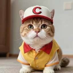 anthropomorphic color photo of a cat wearing a costume from 1 9 8 0 era, realistic