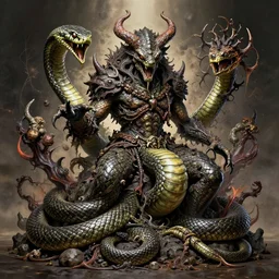 Serpent King, snakes, Grubby, volatile, abomination, highly detailed, maximalist