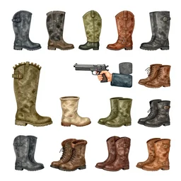 a place for all the poops are all the boots are holding gun by greg rutkowski