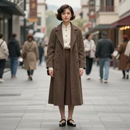 female streetwear blogger, in the 1920s, full body portrait shot, face visible, photo from 2022,  Fullbody color wideangle mediumshot dolly camera 4k 8k 130mm hd detailed
