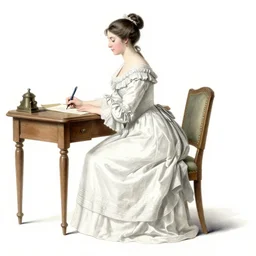 georgian dress, directoire style, regency, empire silhouette, lady writing at her desk by vittorio reggianini, bright lighting, perfectly detailed eyes, beautiful hands, pale skin, clear face