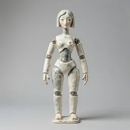 studio photograph of a contemporary ceramic sculpture of a quirky female android by hikari shimoda and jack gaughan