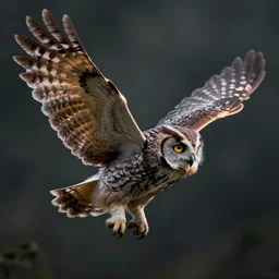 an extremely detailed masterpiece photo of a western screech - owl in flight mon in background, in the style of brian froud, brian despain, brian bolland, digital art, unreal engine, volumetric lighting, dark moody lighting, trending on artstation, photorealistic, epic scene