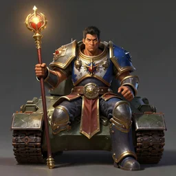 portrait of a filipino man with a scepter sitting on a tank, d & d, heartstone, digital painting, volumetric light, intricate, sharp, focus, bloom, illustration, highly detailed, concept art, matte, ruan jia, randy vargas, greg rutkowski