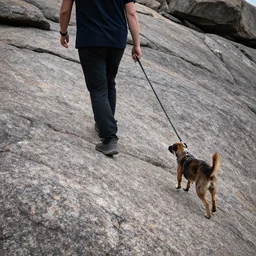 the rock walking his pet rock on a leash. he is walking on rocks while rocking to some rock music.
