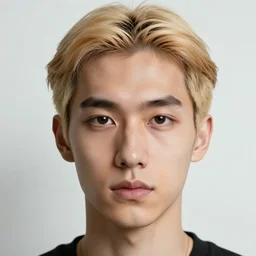 hyper realistic portrait of a man with blonde two sides hair and thin face lines