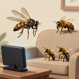 a robber fly friends with a bee watching tv on a couch funny