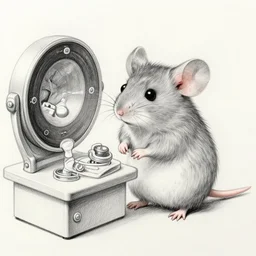 a pencil drawing of a cute and fluffy mouse receiving an mri scan