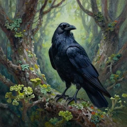 raven god in the lichen woods. this gouache painting by the award - winning concept artist has an interesting color scheme, plenty of details and impeccable lighting.
