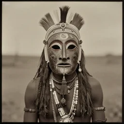 vintage photo of a dogon shaman wearing an elaborate mask by edward s curtis, photo journalism, photography, cinematic, national geographic photoshoot