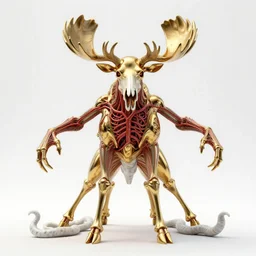 stylized shiny polished gold statue full body bizarre extra limbs cosmic horror quadruped animal moose deer skull four legs made of marble of slug worm creature tendrils perfect symmetrical body perfect symmetrical face hyper realistic hyper detailed by johannen voss by michelangelo octane render blender 8 k displayed in pure white studio room anatomical deep red arteries veins flesh hell