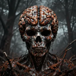 hyper realistic, desiccation, devastation, insanity of the mind, rusting brains, dark, gritty, textured, inspired by silent hill, amnesia, the dark descent, resident evil, painted by keith thompson