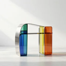 furniture rendering, stainless steel and color glass, trending on frame magazine, trending on behance, bright light enviroment, contemporary sculpture, trending on artstation, octane rendering, like art gallery