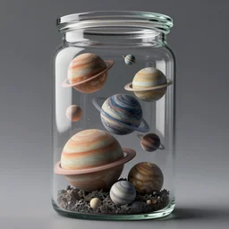 planets colliding inside a glass jar, octane render, hyper detailed, photorealistic