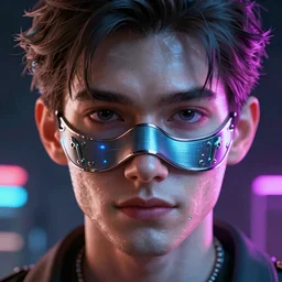 detailed guy with mask made in persona style highly detailed, fragile looking, high quality, 8k, smooth, art, art, detailed face, sharp focus, beautiful scene, neon, handsome detailed face, leds, color, cyberpunk, lighting,