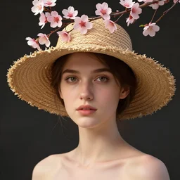 a latvian female wearing a straw hat with sakura on top, au naturel, hyperdetailed, digital art, trending in artstation, cinematic lighting, studio quality, smooth render, unreal engine 5 rendered, octane rendered, art style by klimt, nixeu, ian sprigger, wlop, krenz cushart