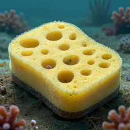 sponge with many tunnels inside each hole, tunnels lead to different worlds, surreal, detailed, high definition, mysterious, wide shot, surrealist depiction of a normal sponge,